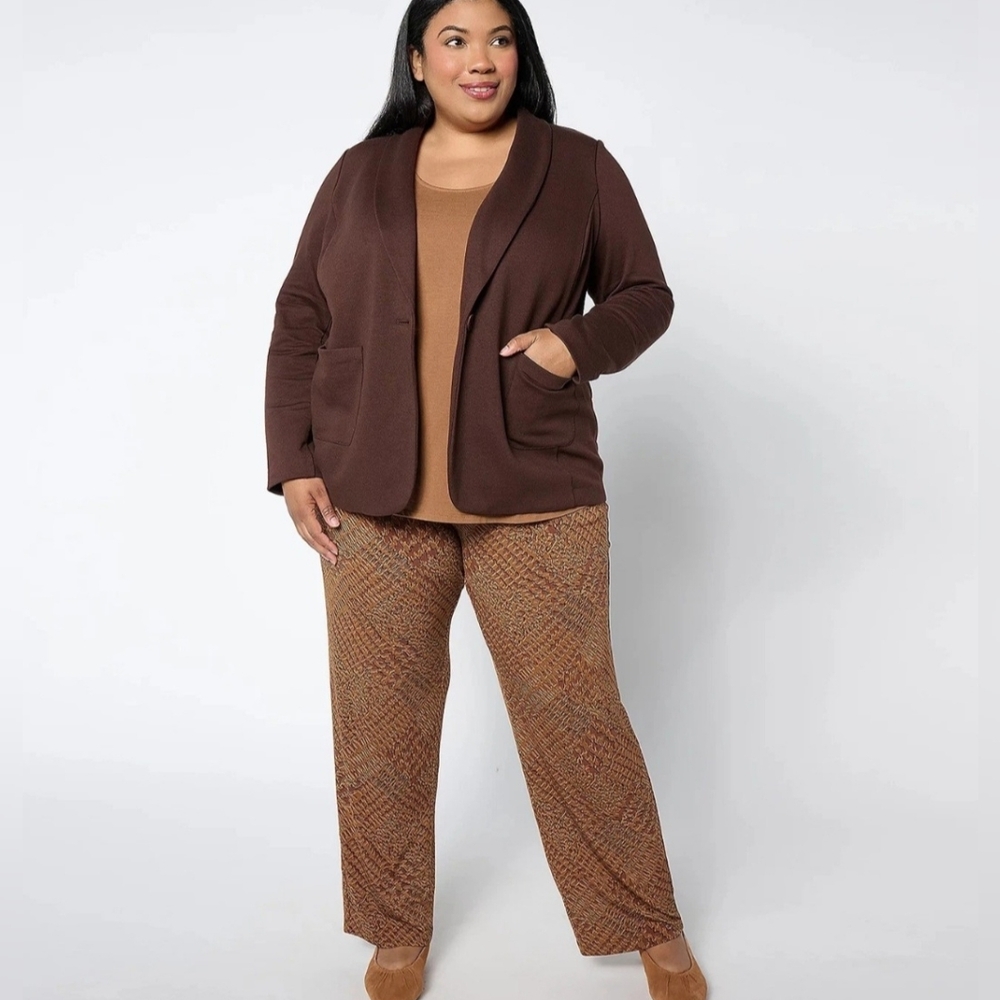 Susan Graver Weekend Blazer Jacket Brown 1X Wash French Terry Casual Modern